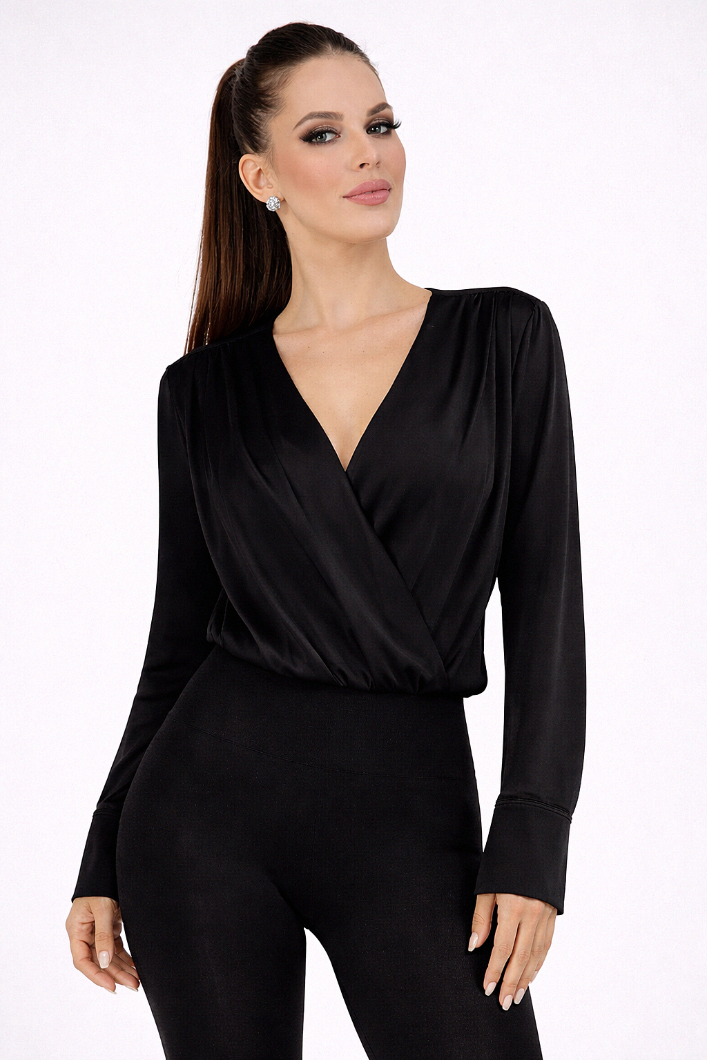 Azulla Stretch Silk Surplice Bodysuit