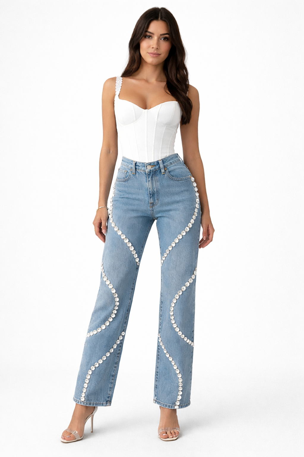 Rhinestone Wave Denim Jeans