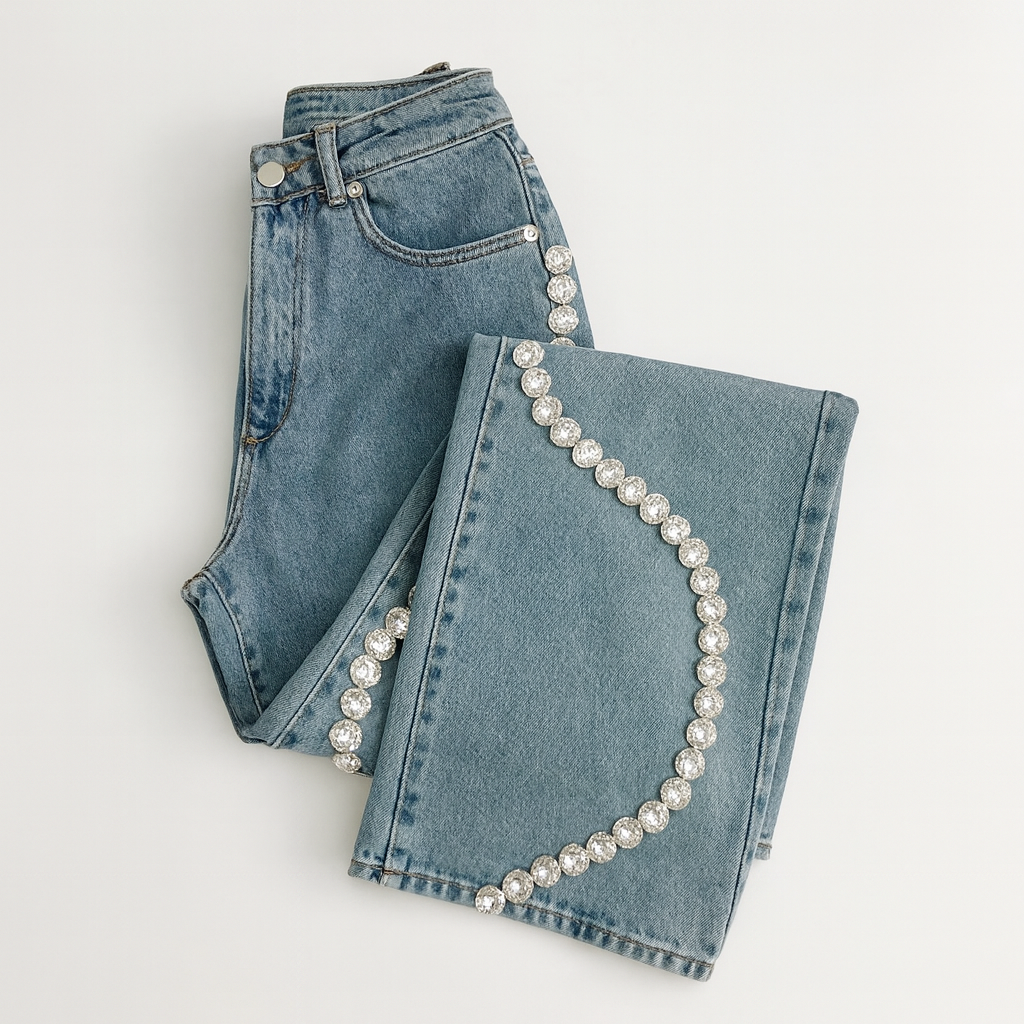 Rhinestone Wave Denim Jeans