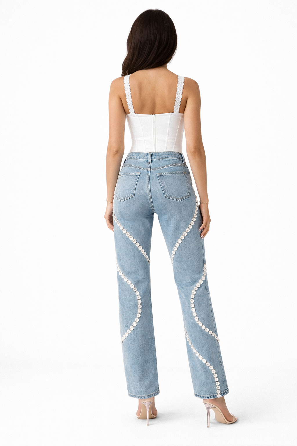Rhinestone Wave Denim Jeans